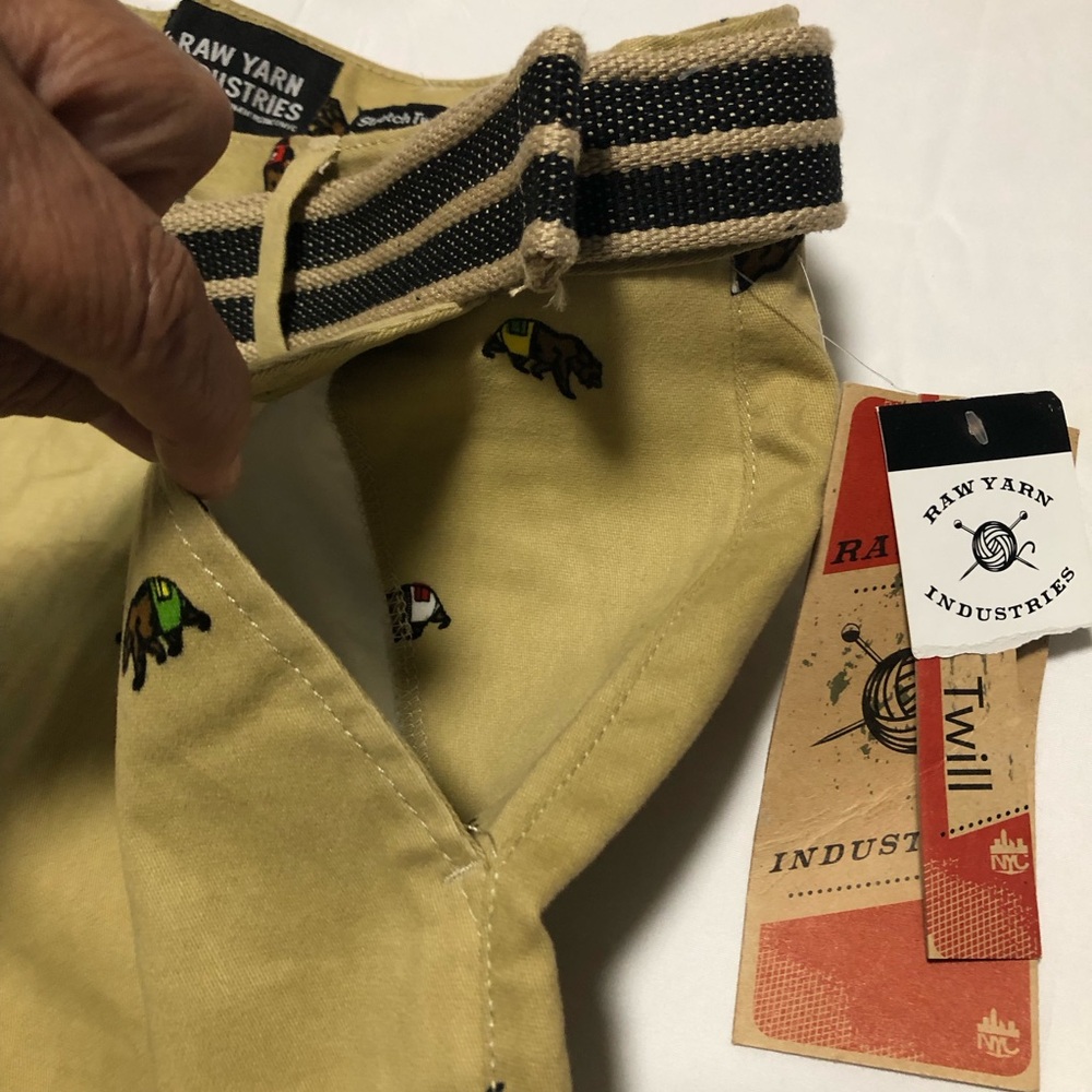 MENS RAW YARN INDUSTRIES NEW W.T. BearStretch Twill Khaki Shorts/ Belt Size 30 - Picture 3 of 12